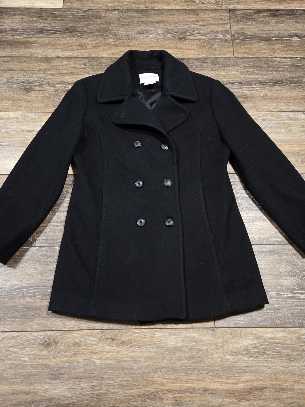 VTG Worthington 100% Wool Black Double Breasted Pea Coat Heavy Winter Jacket 8